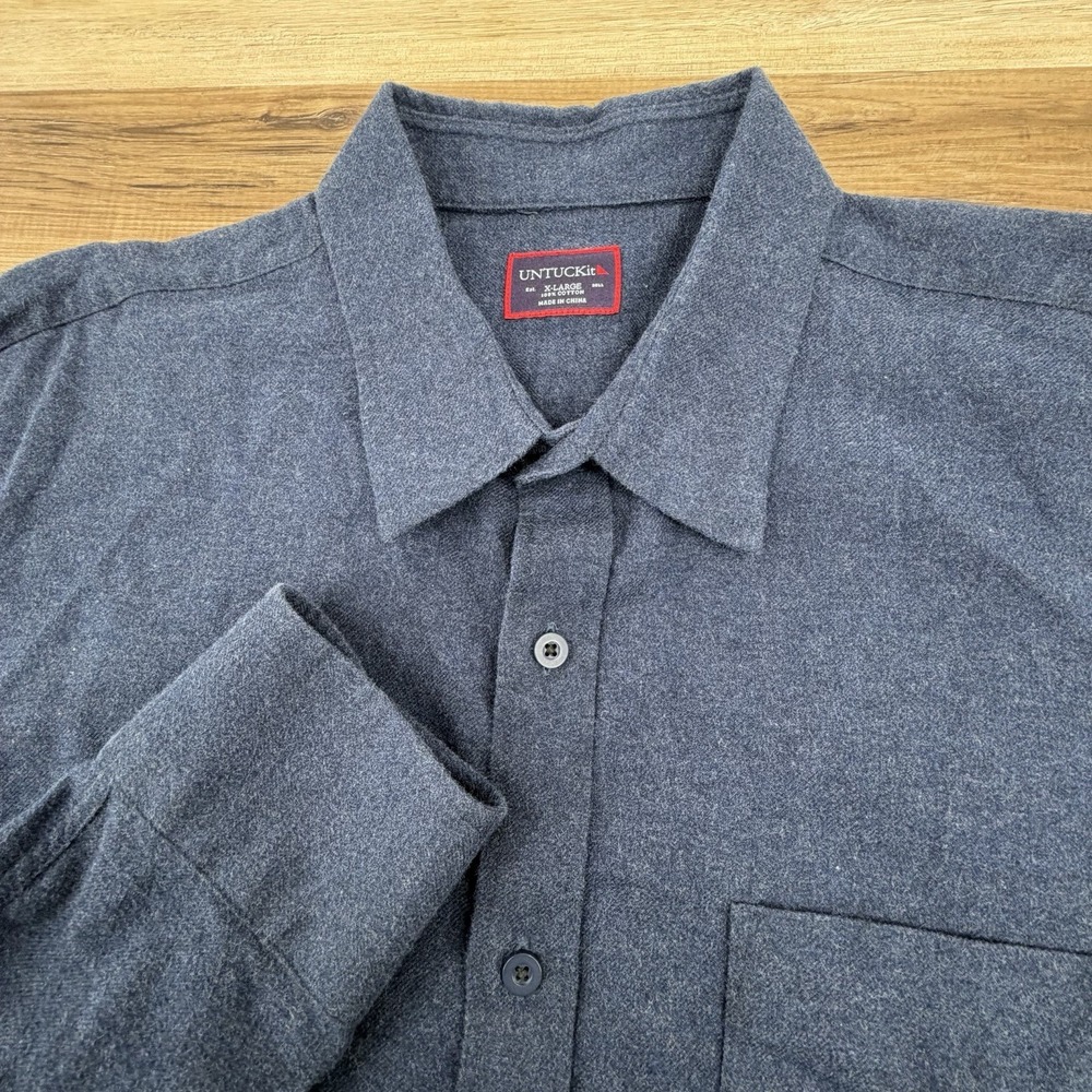 UNTUCKit Flannel Shirt Mens XL Navy Blue Button‎ Down Long Sleeve Untucked